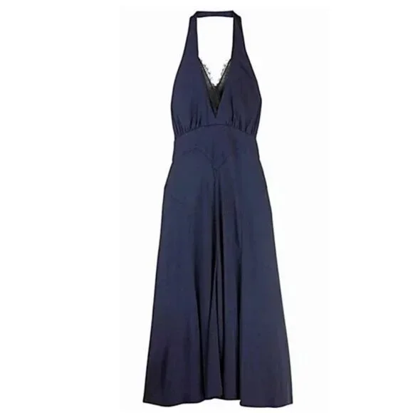 NWT DVF Diane Von Furstenberg Navy Blue Black Lace Halter Fit